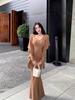 Elegant Plus-Size V-Neck Bodycon Skirt & Cardigan Set for Women - Autumn/Winter Slimming Waist-Cinched Style