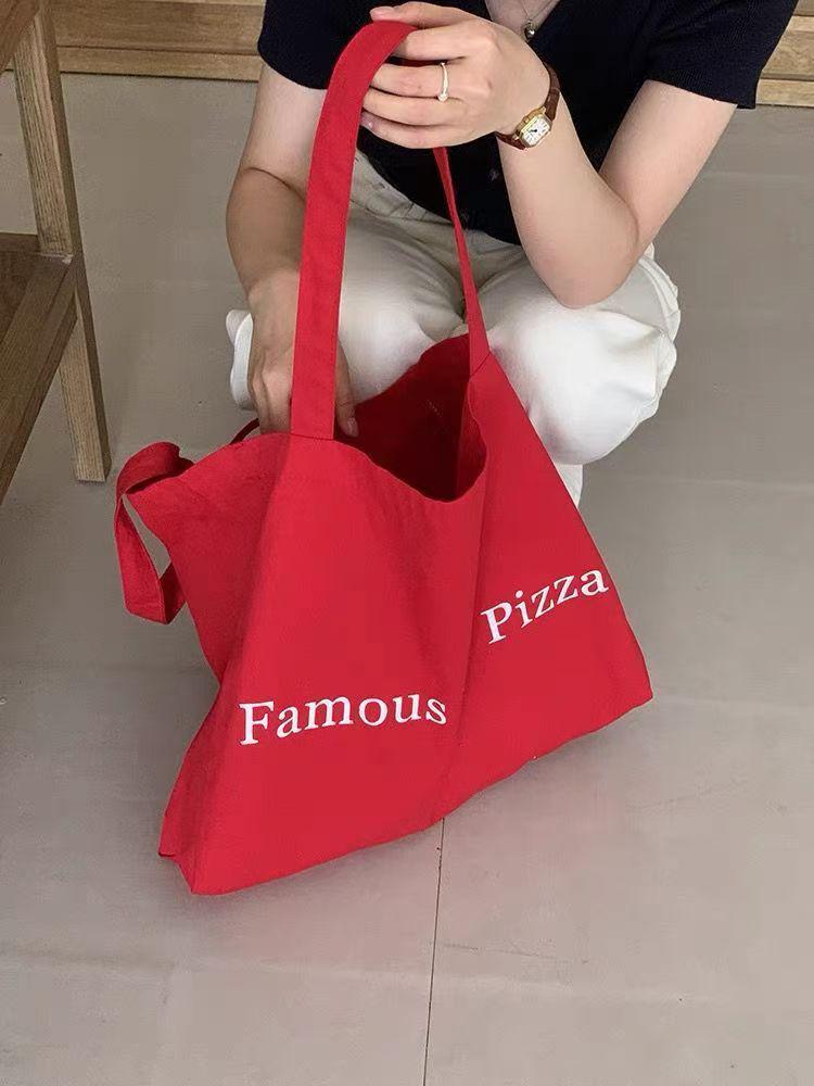 2024 Red Letter Canvas Tote: Stylish Single Shoulder Bag for Students, Commuters & Casual Use