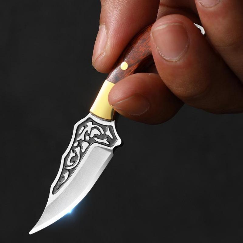 Wooden Handle Mini Pocket Knife Keychain Unboxing Cutter with Leather Cover Embossment Blade Surviva Multitool Outdoor Gift