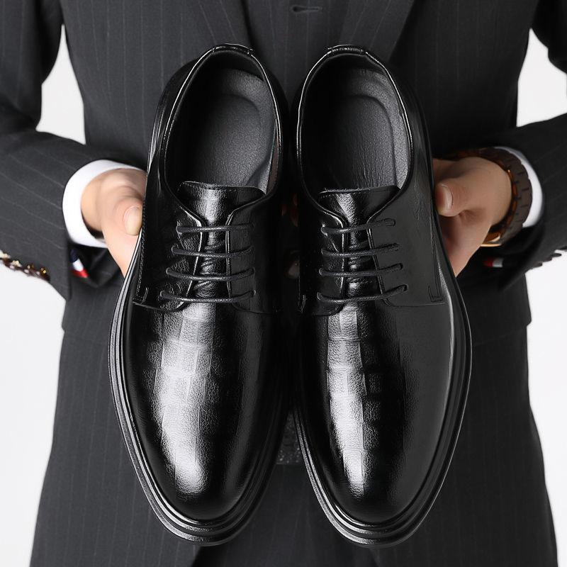 Men's leather shoes spring new business dress casual trendy shoes Korean version wedding British breathable work height-increasing shoes