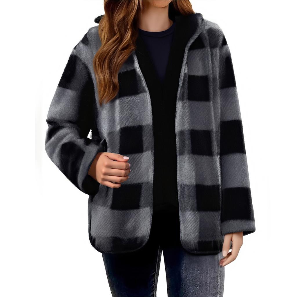 Kurtka damska pluszowa Oversized Fleece Jacket Coat z kieszeniami Kaptur z przodu z odkrytym przodem Fuzzy Cardigan
