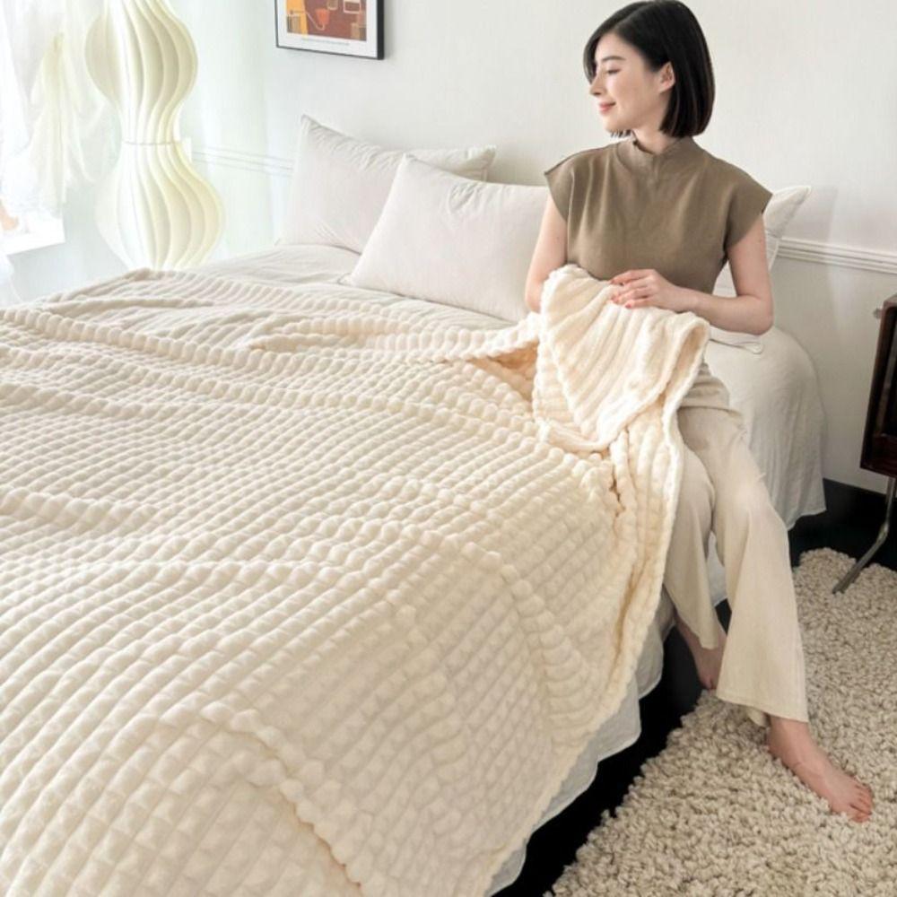 Solid Color Sofa Plush Blanket Thickened Office Nap Blanket Bed Suppiles Flannel Blanket  Home