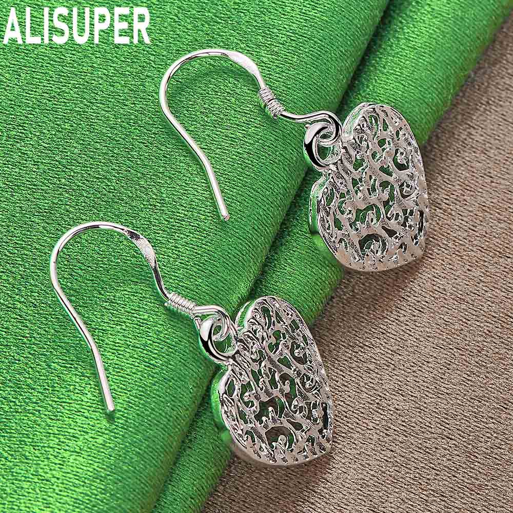 925 Sterling Silber Hohl Herz-förmigen Anhänger Piercing Ohrringe Mode Charme Hochzeit Schmuck