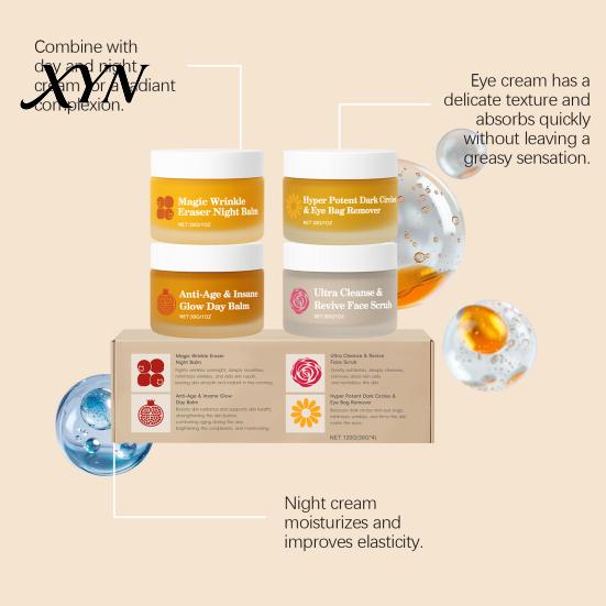 Komplettes Hautpflege-Set 4 Teile Tages- und Nachtfeuchtigkeitscreme-Set, Gesichts- und Augencreme für feine Hautpartien, Tägliche Anti-Aging-Pflege mit Reparatur, Hautbarriere