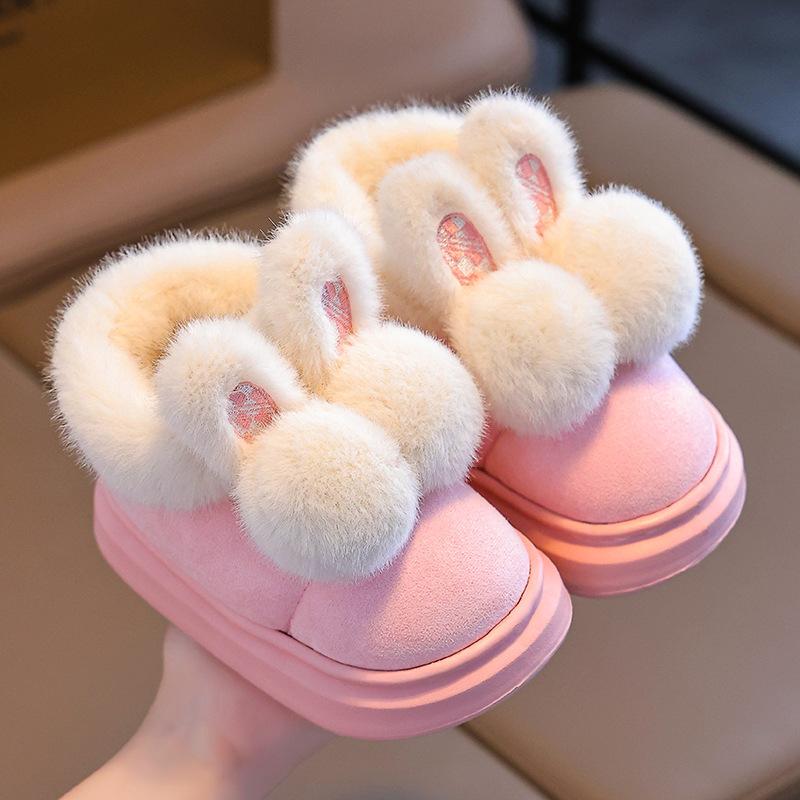 New children's cotton shoes winter stepping on shit feeling indoor and outdoor thickened warm medium and older children's baby cotton slippers