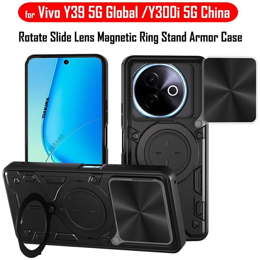 Slide Lens Armor Funda for Vivo Y39 5G Global Case for Vivo Y300i 5G China Case Magnetic Ring Stand Holder Protective Back Cover