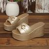 Pegged Platform Women's Open-toe Thick-soled Wedge Slip-on Large Size Open-toe Slip-on Shoes
