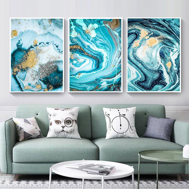 

Абстрактный Золотой Синий Мраморный Плакат Настенная Картина на Холсте Скандинавская Гостиная Отель Украшение Дома Картина Печать Куадрос