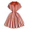 Women's Striped Dress Summer Dress V Vertical Vintage A-line Sweater Dress