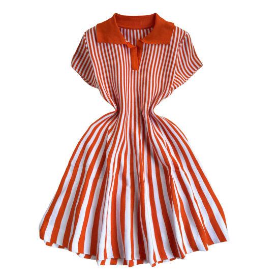 Women's Striped Dress Summer Dress V Vertical Vintage A-line Sweater Dress