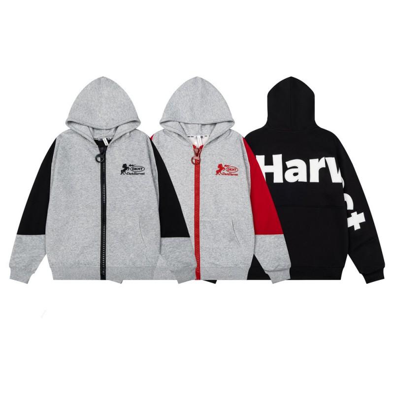 Designer Color Block Hoodie Mens Streetwear Letter Patch Embroidery Loose Zip Up Sweatshirt