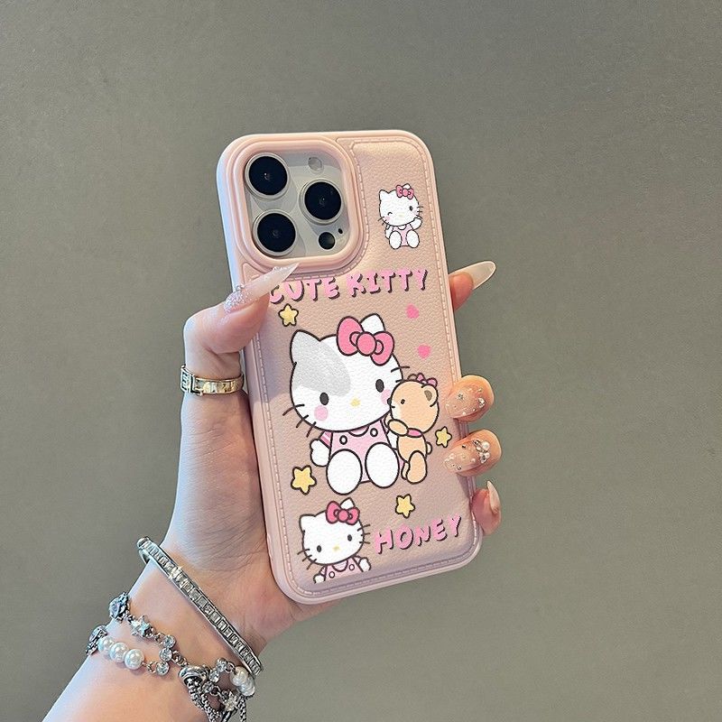 Hello Kitty is suitable for Apple 17 mobile phone case iphone16pro15/14 anti-drop 1312 leather pattern large hole painting