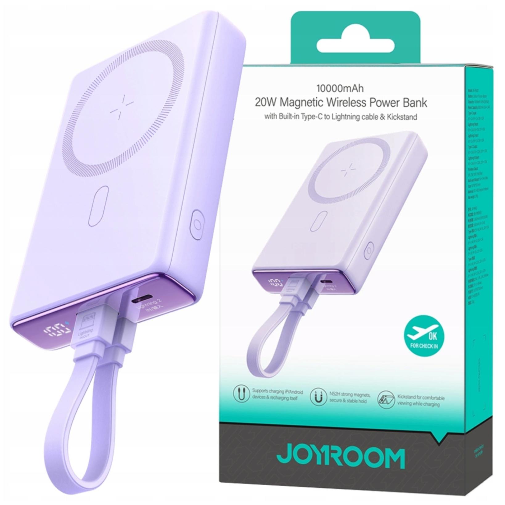 Powerbank Joyroom Jr-Pbm01 Magnético 10000Mah 20W Con Soporte + Cable Lightning - Usb-C - Morado