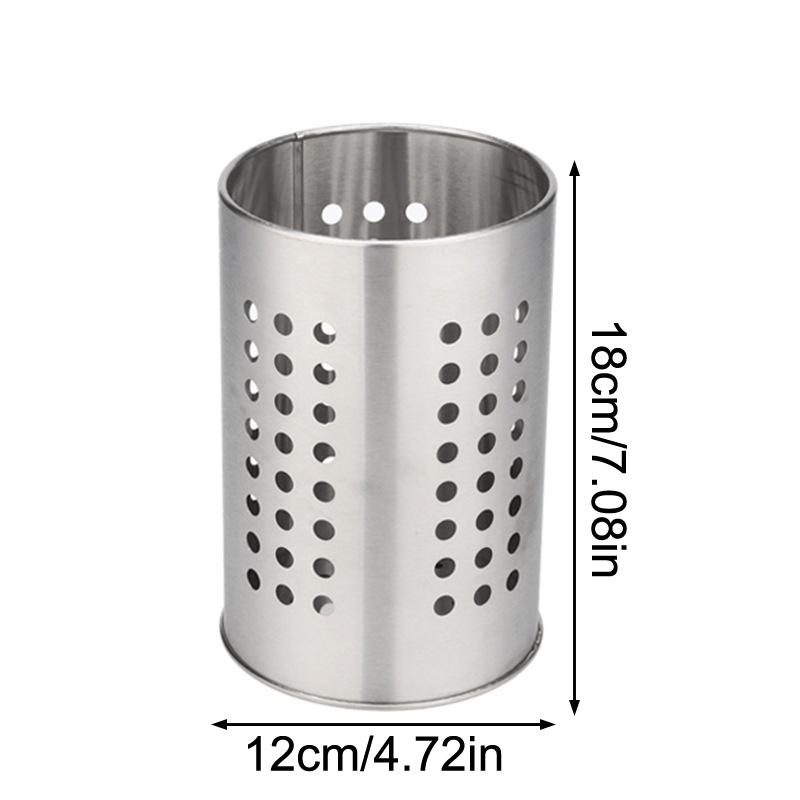 Tub pentru bețișoare din oțel inoxidabil, găleată pentru tacâmuri, capacitate mare, depozitare ustensile de bucătărie, gaură rotundă, tub de scurgere golit
