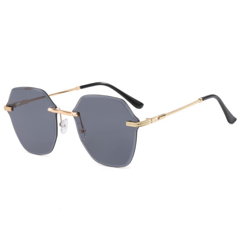 

Большие Металлические Безободковые Модные Солнцезащитные Очки для Женщин - Трендовый Европейский и Американский Стиль