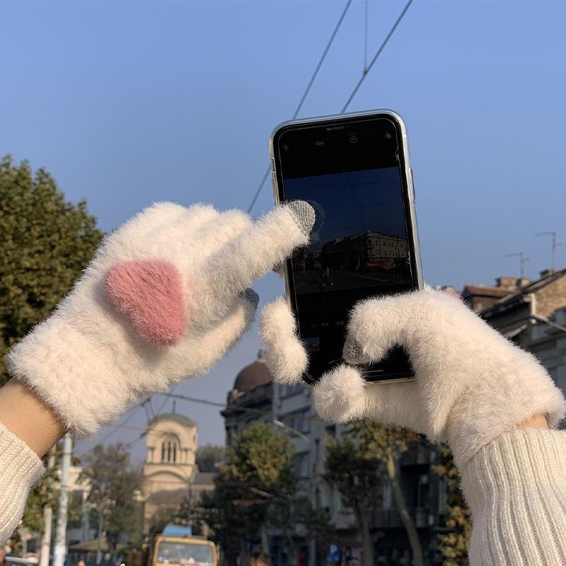 Love Plush Gloves Women's Cute Warm Thick Cycling Touch Screen Gloves