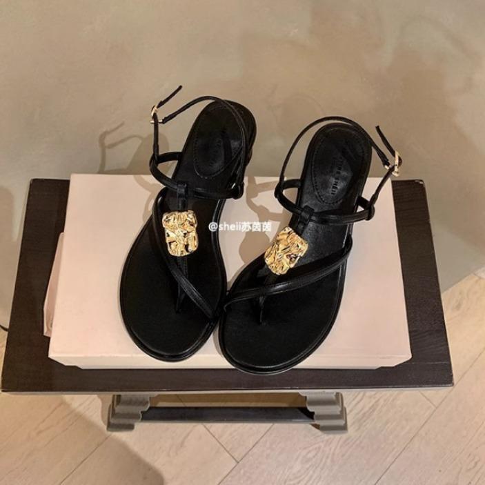 French Vintage Metal Buckle Cross Strap Coarse Heel Vacation Sandals 34