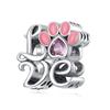 Bracciale Everlove in Argento Sterling s925 con Smalto Colorato a Forma di Zampa con Perline di Gatto e Cane