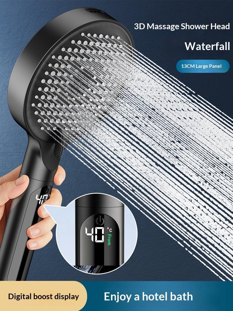 Hotel Adjustable Handheld Shower LED Digital Display Rain Filtered Shower Head High Pressure 4 Mode Bathroom Accessories