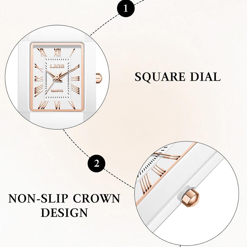 LIGE Watch Women's Wristwatch Brand Ceramic Fashion Quartz Elegant Waterproof Vintage Ultra-Thin Watch for Women Reloj De Mujer