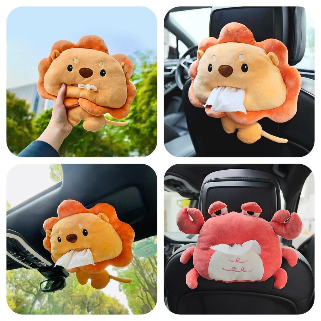 Cute Plush Car Tissue Box Holder Lion Design Hanging Car Paper Towel Box