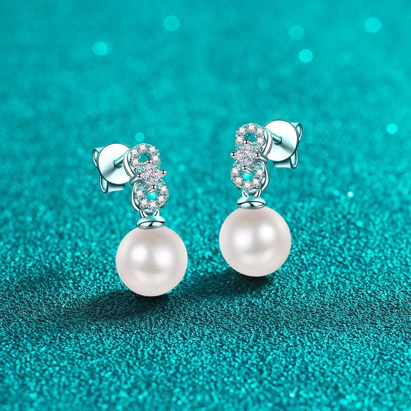 Sterling Cubic Zirconia Pearl Stud Earrings Women Minimalist U-Shaped Geometric Design Office Chic Daily Wear
