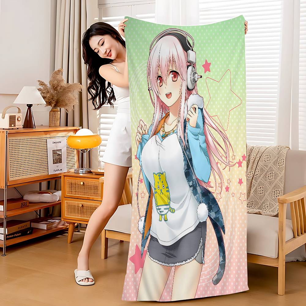 S-Super S-Sonicos Bath Towel Microfiber Soft Water Absorbing Breathable For Girl Kids Decorative Cartoon Beach Towel