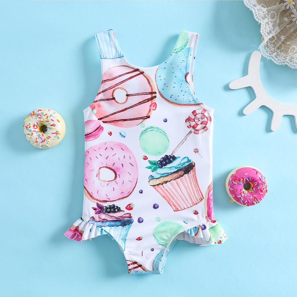 Summer Donut Lollipop Print Swimsuit for Girls