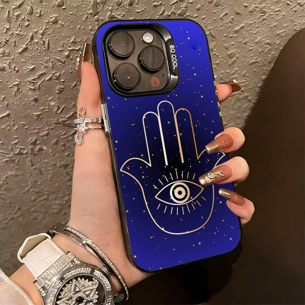 H-Hamsa H-Hand-D Phone Case For iPhone 17,16,15,14,13,12,11 Plus,Pro Max,XS,Colored Silver Plated Inside Cover