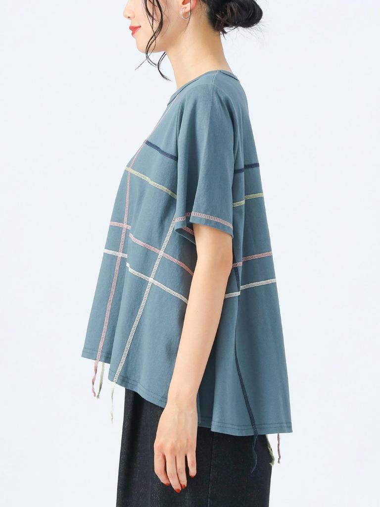 Beams Heart Tee Colorful Fringe Stitch Pullover Green One Size S/S Women's