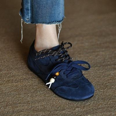 Frosted Soft Leather Blue Women's Fashion Casual Shoes New Early Autumn Retro Women's Shoes Single Shoes