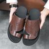 Fashion Quality Comfortable Breathable Fashion Men One Piece Exposed Toe Design Casual Slippers Outdoor Non-slip Soft Leather Slippers