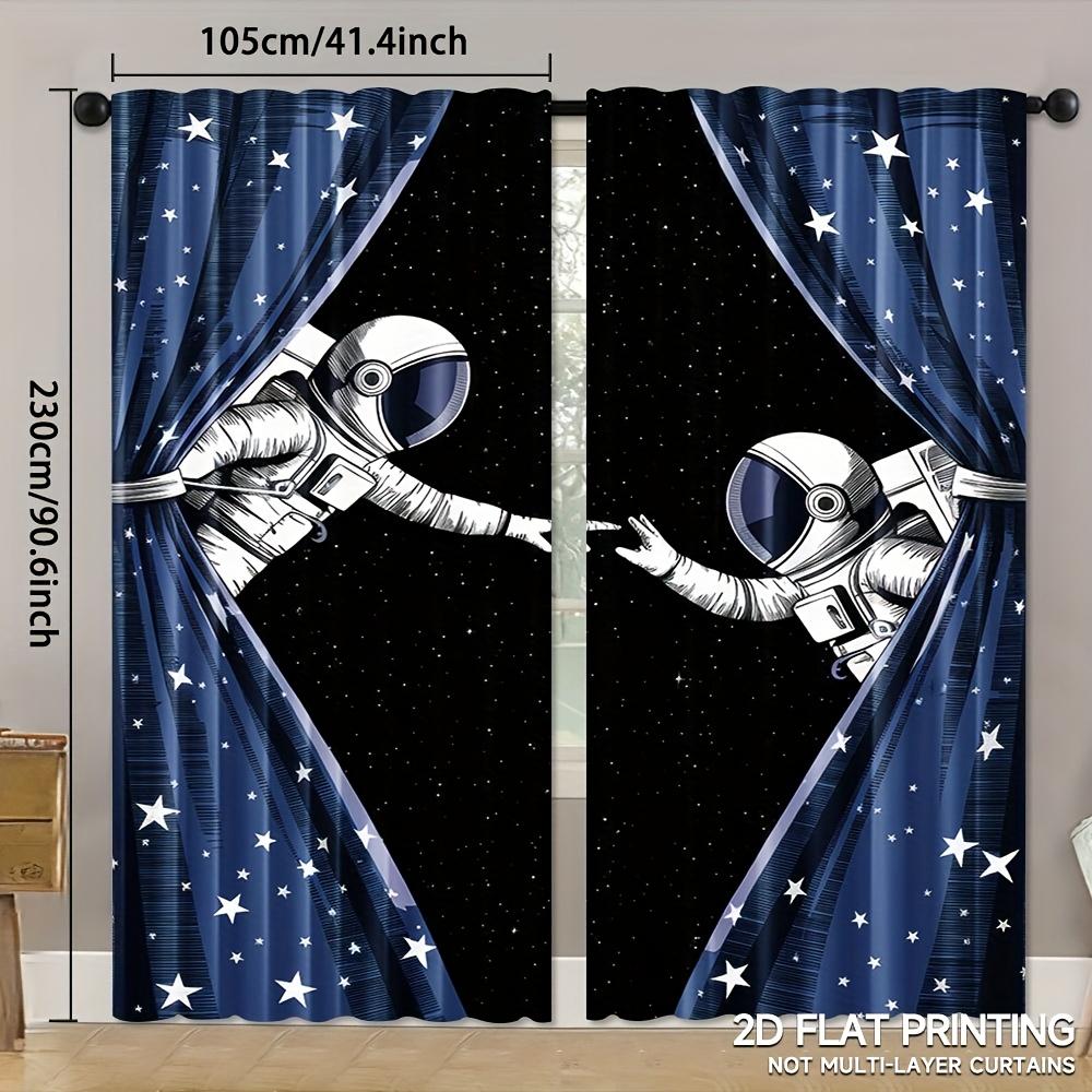 Modern Astronaut Themed Curtains Space Adventure Made Polyester Suitable Bedrooms Set Of 2 With Rod Pocket Bedroom Decor