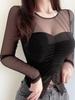 2026 Spring/Summer Women's Slim Mesh Layer Round Neck Long Sleeve Top