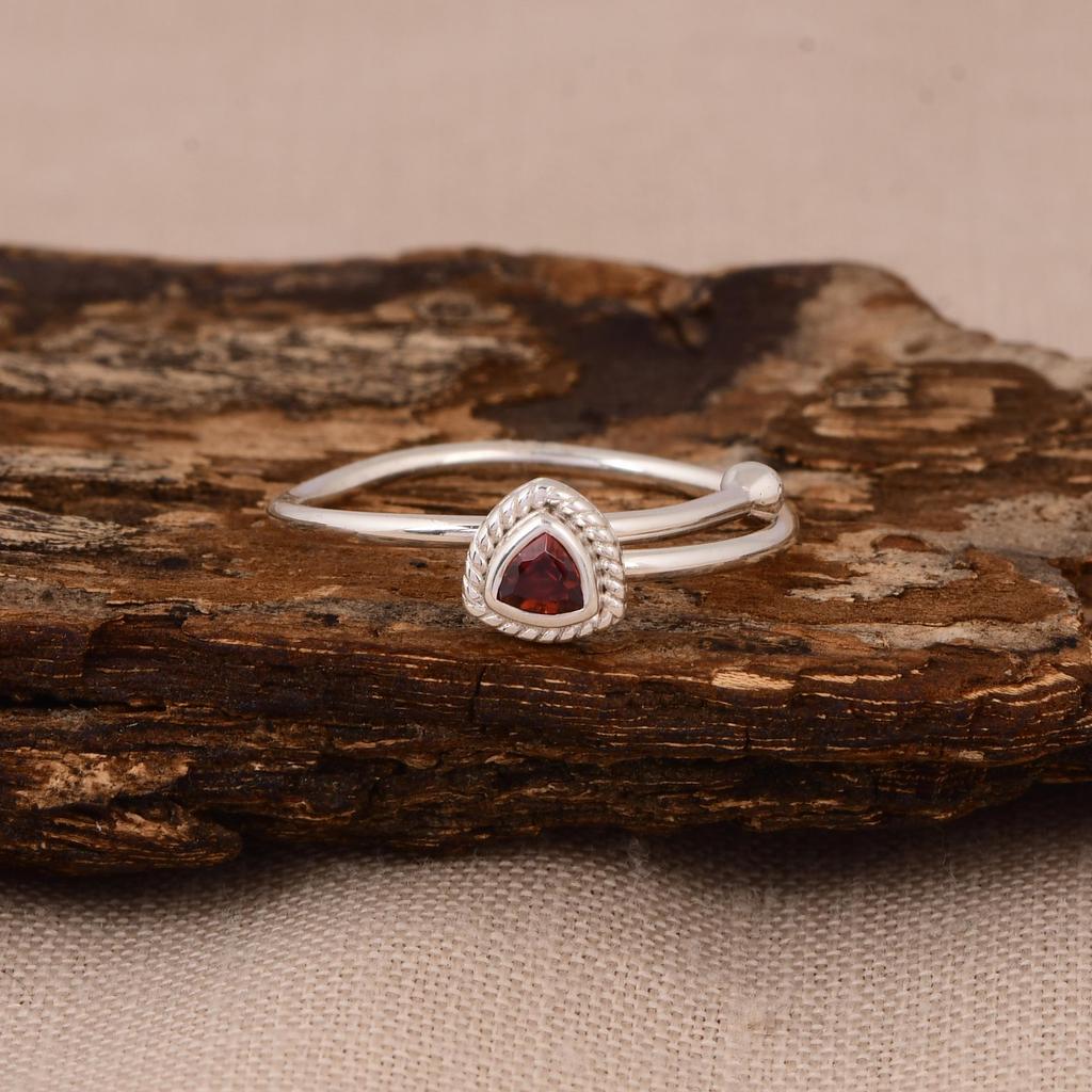 Natural Garnet Adjustable Ring, 925 Sterling Silver Gift for Love.
