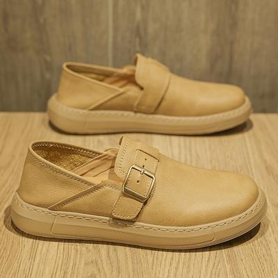 Fashion Italian Men's Casual Leather Shoes Genuine Leather Retro Office Thick Bottom Loafers Monk Shoes Slip-on Outdoor Driving Flats
