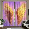 2pcs Curtains Featuring Symmetrical Golden Wing Design   Paired with a Lavender Sky Background   Adding Warmth and Harmony To Your