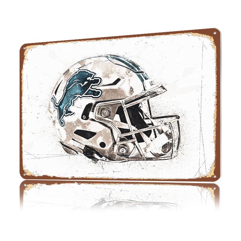 Detroit Lions Helmet Personalized D Textured Metal Poster Wall Art Tinplate Sign for Mancave Decoration Gaming Room Ornaments