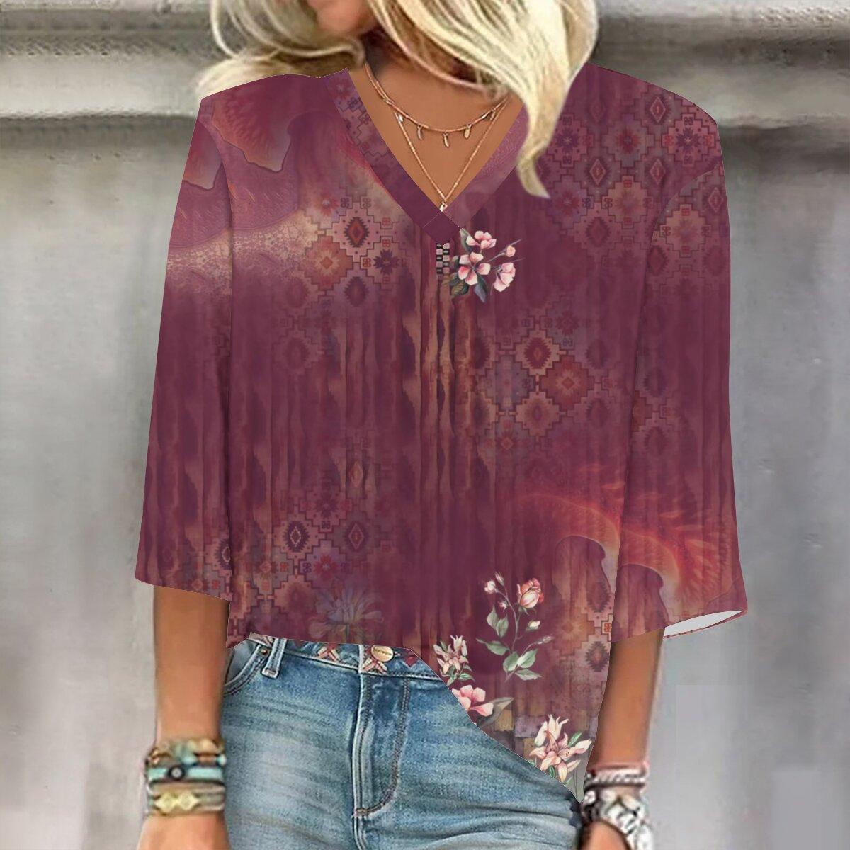 

2023 Весенне-осенний новый модный топ с рукавом 3/4 и принтом