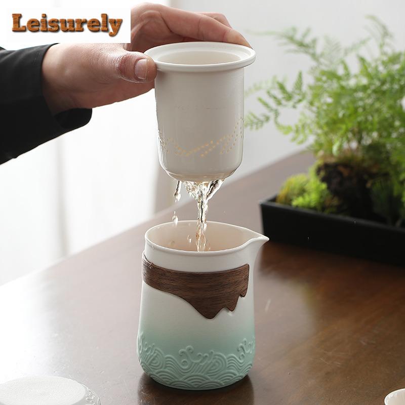 Teapot And Tea Cup Set Kit  Tea Making Travel Tea Set Outdoor Portable Bag Chinese Sea Wave Tea Set Supplies 1 Bowl 4 Cups Gifts