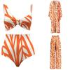 2025 Euro-American Fashion Three-Piece Striped Swimsuit with Cover-Up & Sun Protection