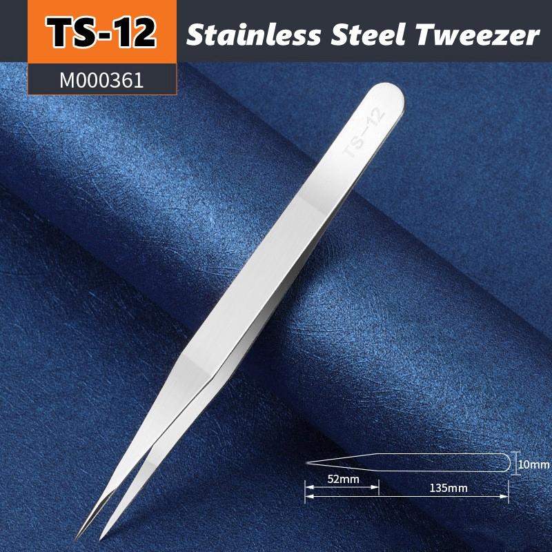 TS10-15 Anti-Static Stainless Steel Tweezers Precision Maintenance Pro Industrial Repair Curved Hand Tool Electronic Tweezers