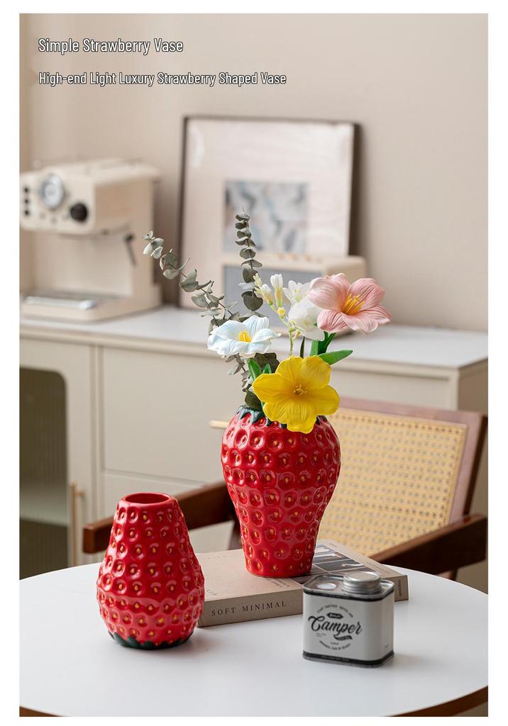 Vaso in Ceramica Fragola per Fiori Freschi o Secchi - Elegante Decorazione per la Casa e Ornamento per l'Ingresso
