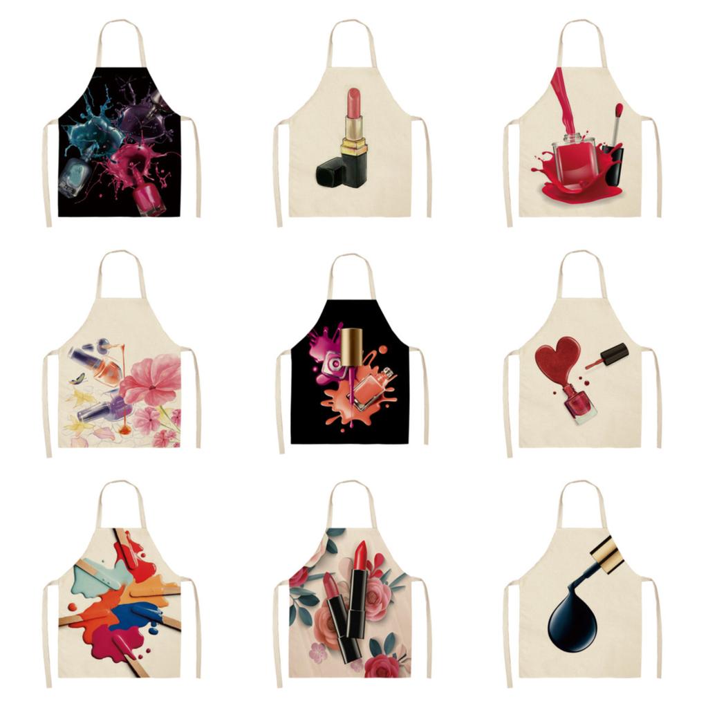 Fashion Makeup Apron Lipstick Nail Polish Print, Kitchen Cooking Bib, Multiple Sizes Available