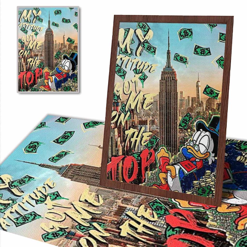 5D DIY Diamantmalerei Kits für Erwachsene, Donald Duck, der Geld verdient, Vollrund Kristall Diamant Kits für Anfänger zur Heimwanddekoration