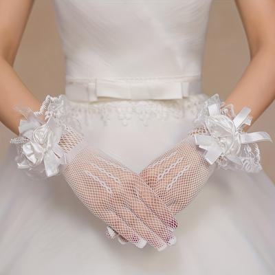 1Pc Bridal Wedding Gloves, Knitted Mesh High Elastic Lace Flower Mesh Dress Hand Sleeves, Breathable Decorative Styling Gloves