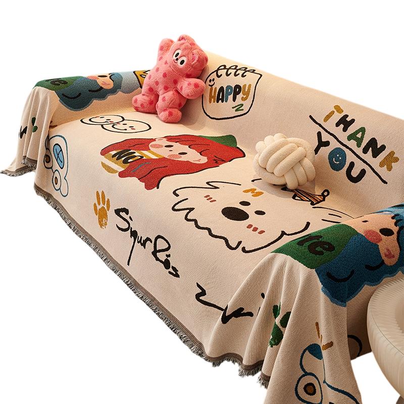 Sweet Princess Knitted Sofa Cover Cartoon Cat-Proof Stain & Slip Resistant Couch Protector 130x180cm