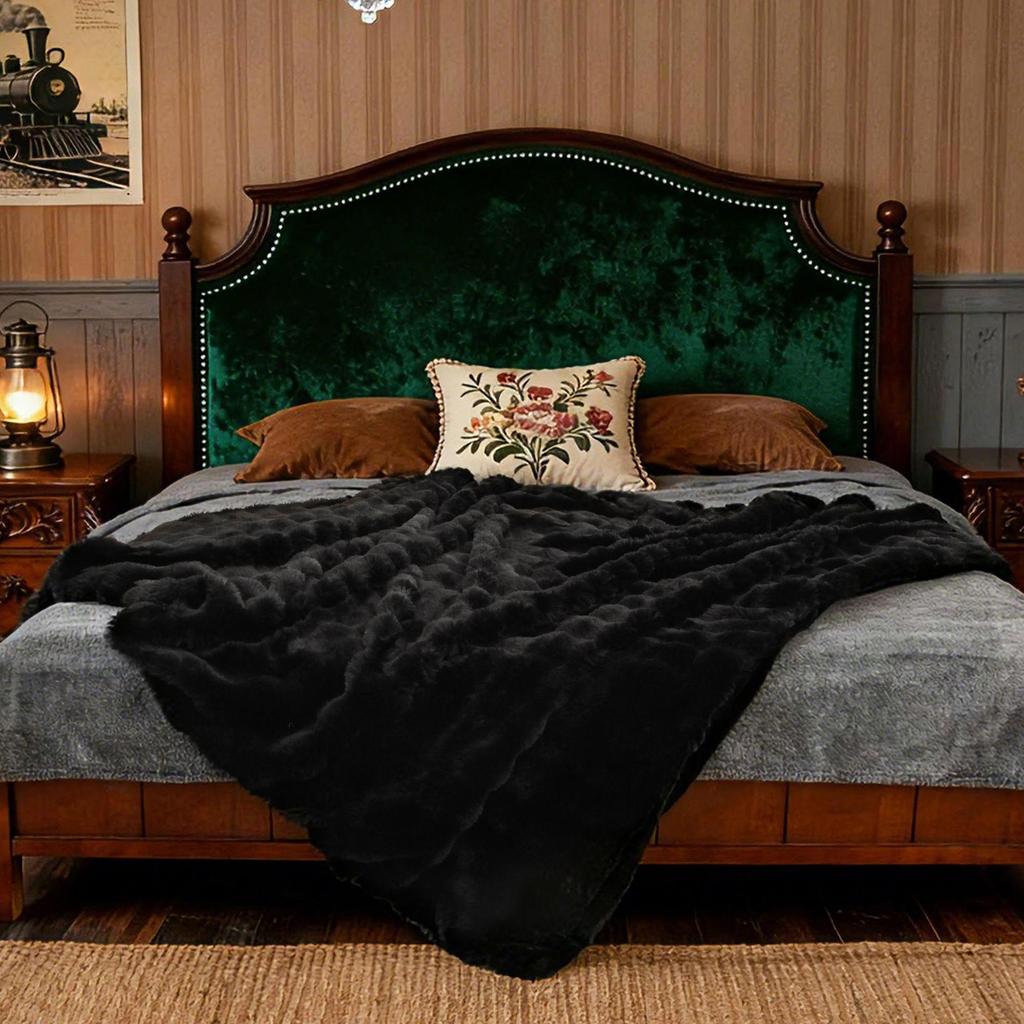 Luxus Doppellagige Kunsthasenfell Fleece-Decke - Weich, Dick, Warm und Leicht; Perfekt für Wohnzimmer, Schlafzimmer oder Sofa.