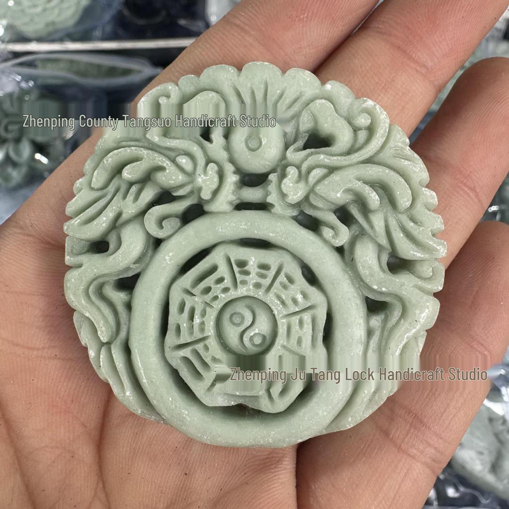 Guizhou Green Jade Openwork Dragon and Phoenix Antique Pendant
