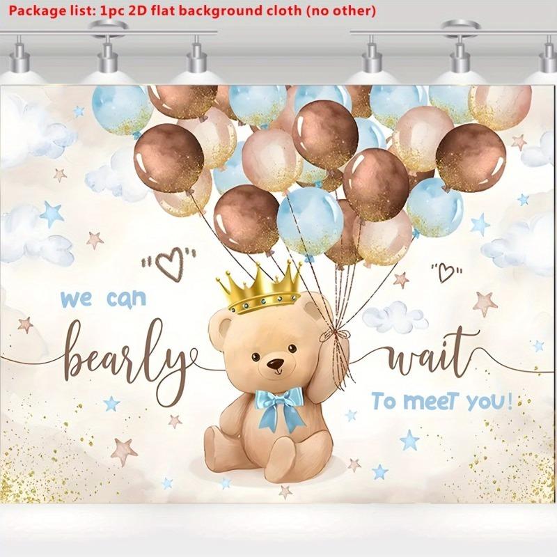 1 2D Flat Cute Bear Theme "We Can't Wait" Gender Reveal Party Decoration Background Banner Youth Baptism
